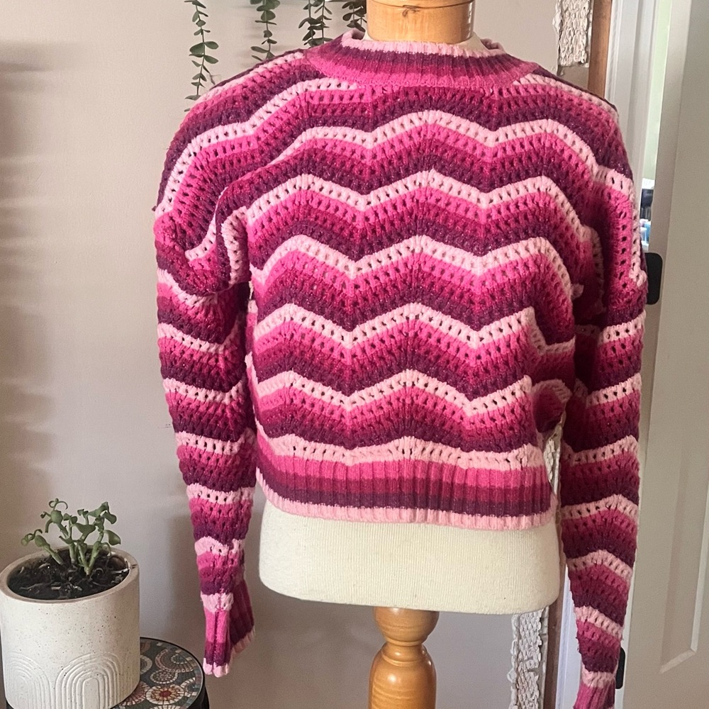Pink Rose Chevron Crew Neck Sweater